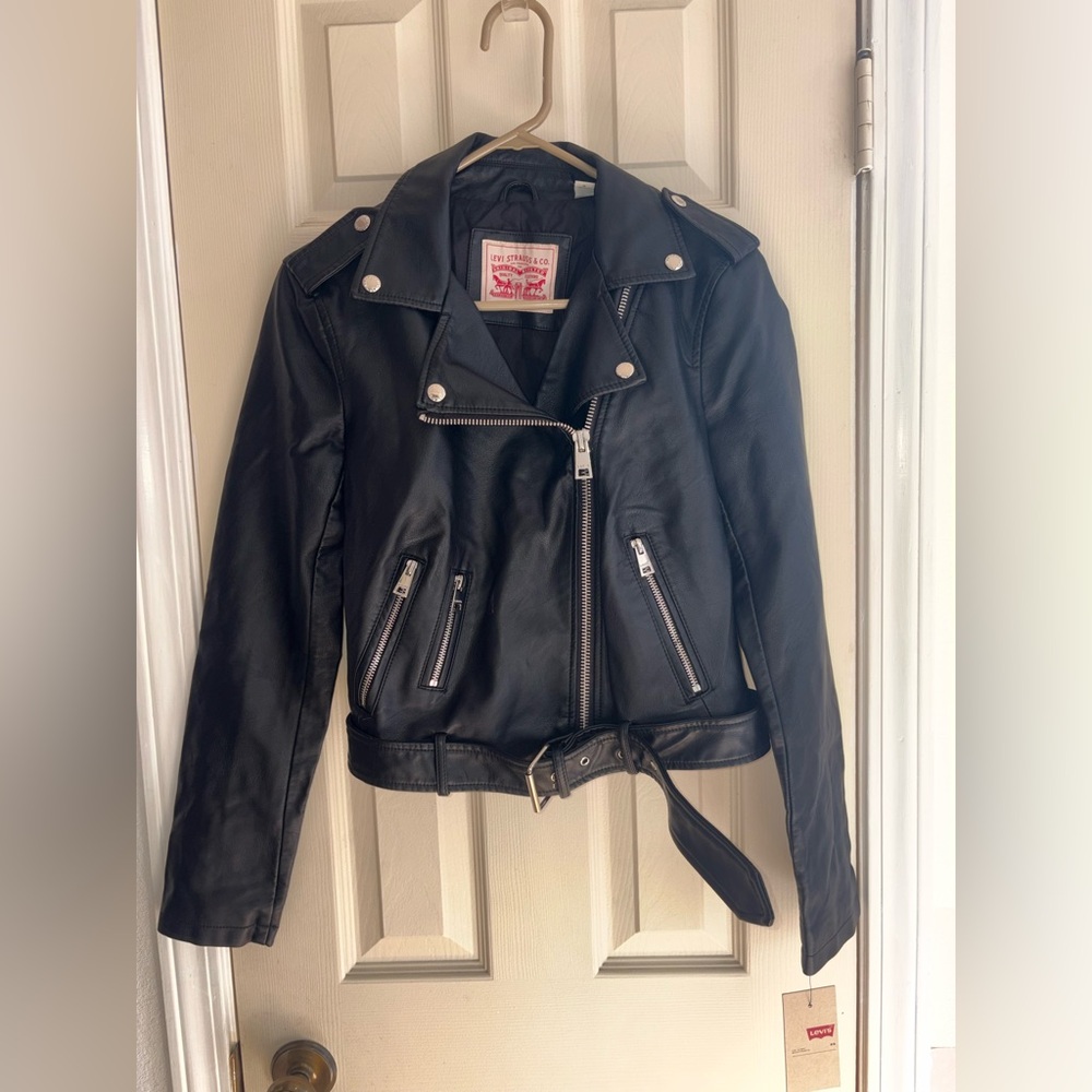 NWT Levi’s Women’s Faux Leather Belted Moto Biker Jacket - Black - Small